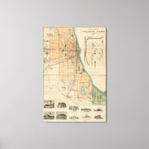 Vintage Map of Chicago Illinois (1889) Canvas Print