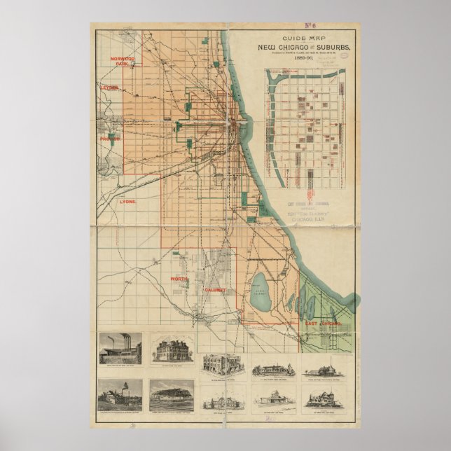 Vintage Map of Chicago Illinois (1889) Poster (Front)