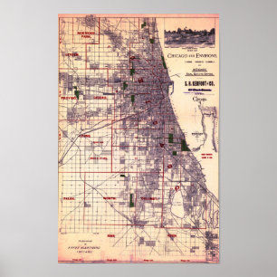 Vintage Map of Chicago Poster