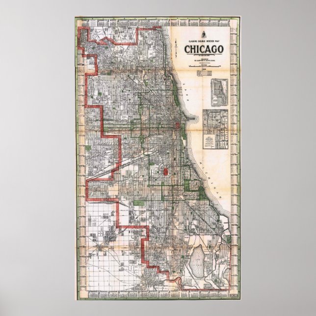 Vintage Map of Chicago Poster 1920 (Front)