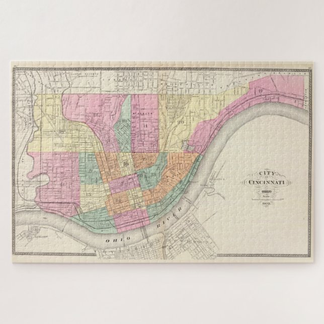 Vintage Map of Cincinnati OH (1872) Jigsaw Puzzle (Horizontal)
