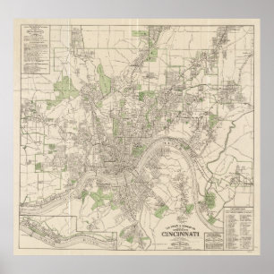 Vintage Map of Cincinnati Ohio (1915) Poster