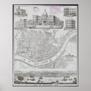 vintage Map of Cincinnati Ohio Poster
