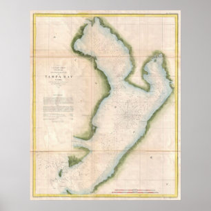 Vintage Map of Coastal Tampa Bay (1855) Poster