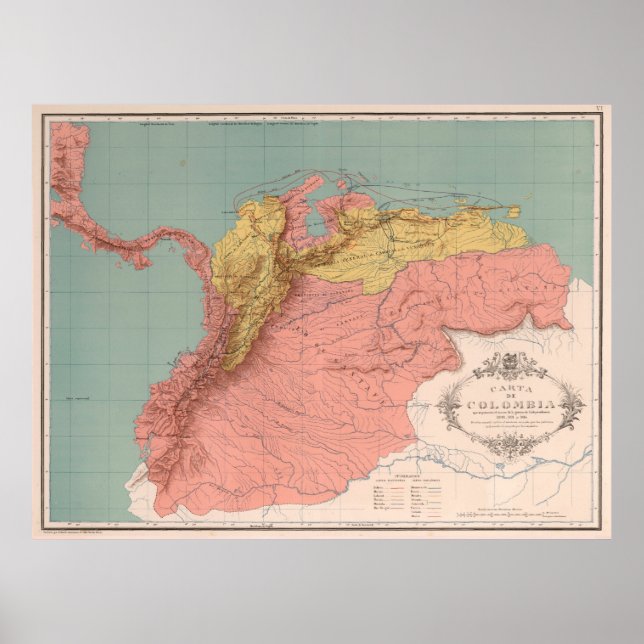 Vintage Map of Colombia (1890) Poster (Front)