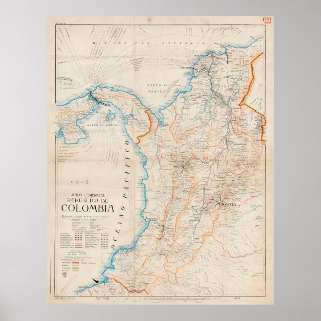 Vintage Map of Colombia (1919) Poster (Front)