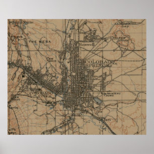 Vintage Map of Colorado Springs CO (1907) Poster