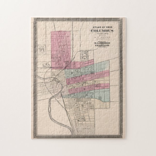 Vintage Map of Columbus Ohio (1868) Jigsaw Puzzle (Vertical)