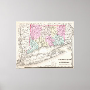 Vintage Map of Connecticut (1857) Canvas Print