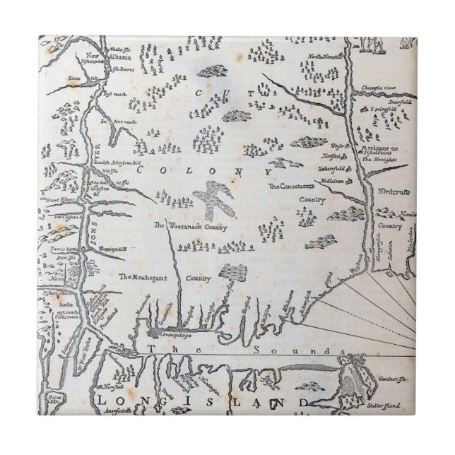 Vintage Map of Connecticut Tile (Front)