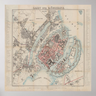 Vintage Map of Copenhagen Denmark (1860) Poster
