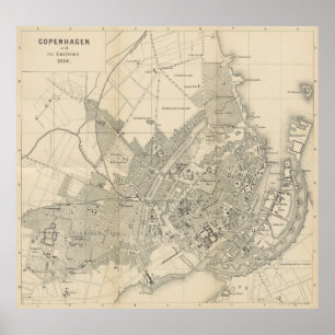 Vintage Map of Copenhagen Denmark (1886) Poster