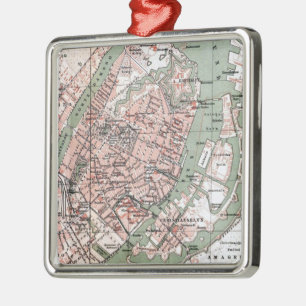 Vintage Map of Copenhagen Denmark (1888) Metal Tree Decoration