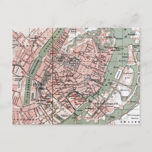 Vintage Map of Copenhagen Denmark (1888) Postcard (Front)