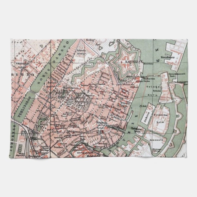 Vintage Map of Copenhagen Denmark (1888) Tea Towel (Horizontal)
