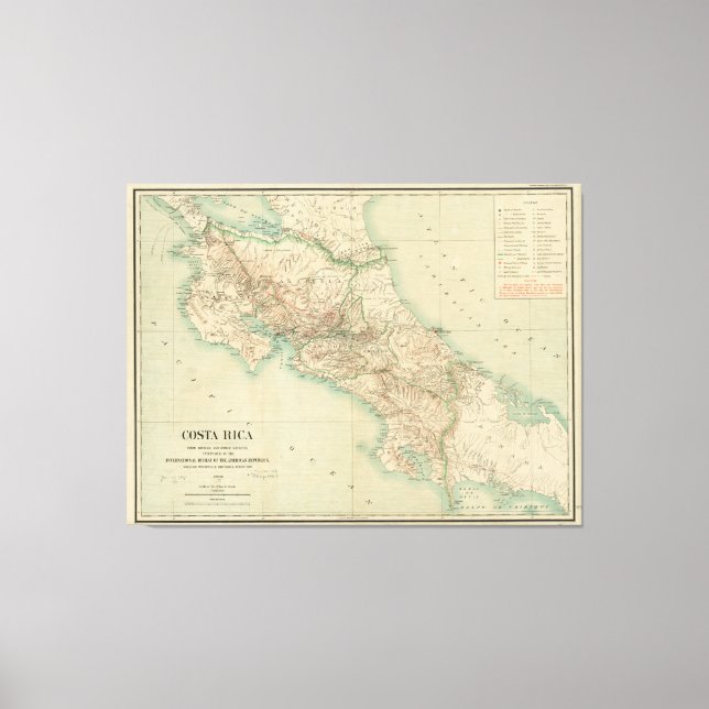 Vintage Map of Costa Rica (1903) Canvas Print (Front)
