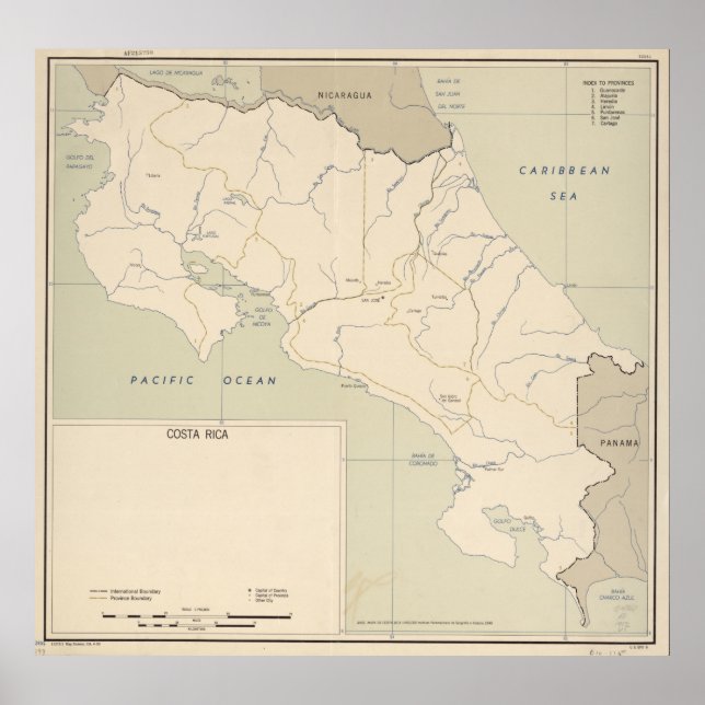 Vintage Map of Costa Rica (1950) Poster (Front)