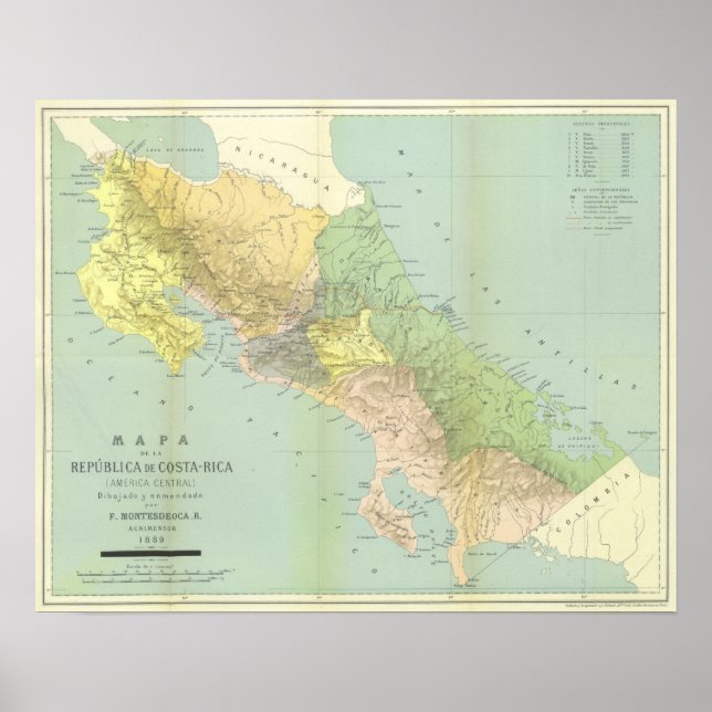 Vintage map of Costa Rica Poster (Front)