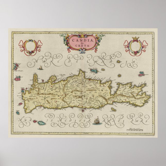 Vintage Map of Crete Greece (1665) Poster (Front)