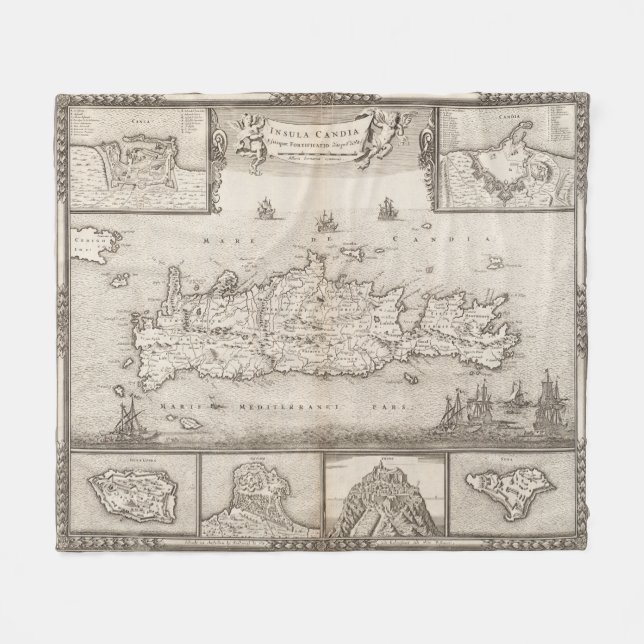 Vintage Map of Crete Greece (1680) Fleece Blanket (Front (Horizontal))