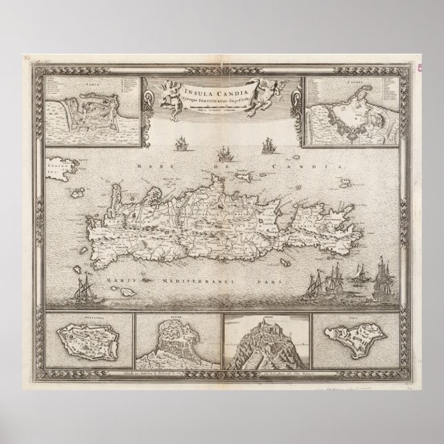 Vintage Map of Crete Greece (1680) Poster (Front)