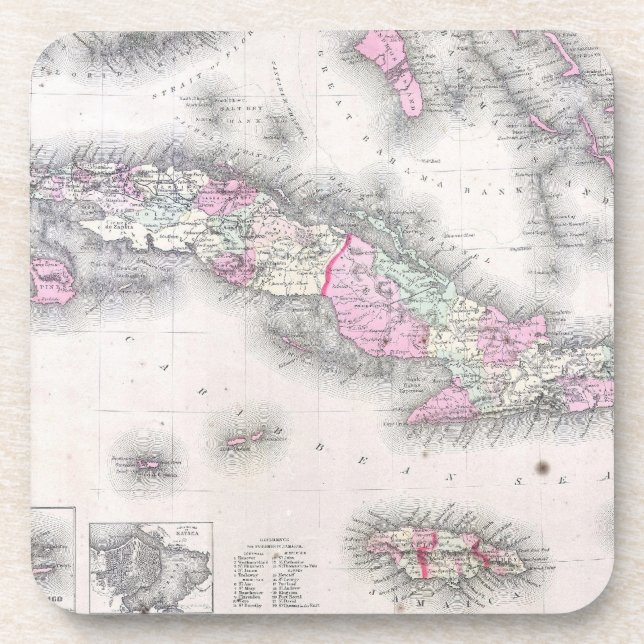 Vintage Map of Cuba (1861) Coaster (Front)