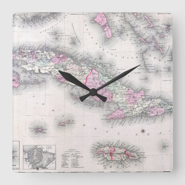 Vintage Map of Cuba (1861) Square Wall Clock (Front)