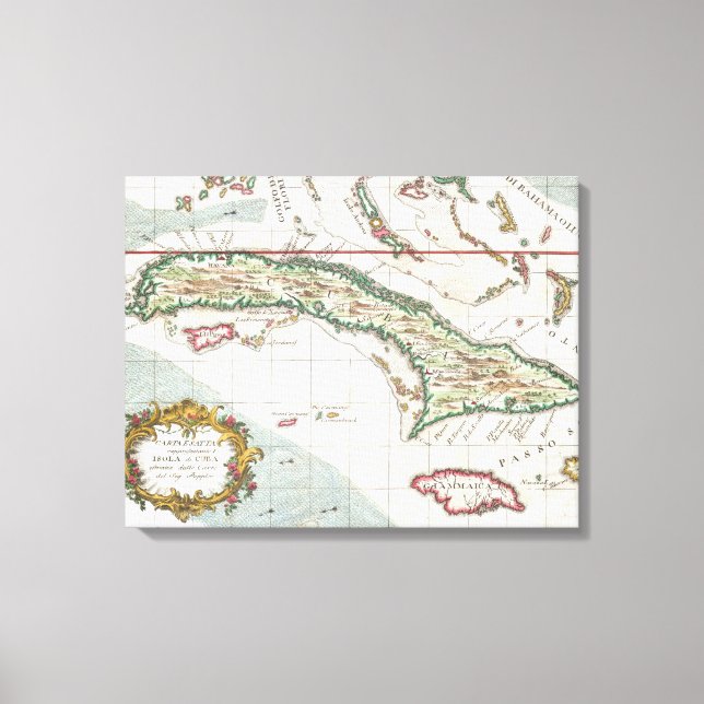 Vintage Map of Cuba and Jamaica (1763) Canvas Print (Front)