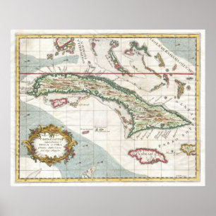 Vintage Map of Cuba and Jamaica (1763) Poster