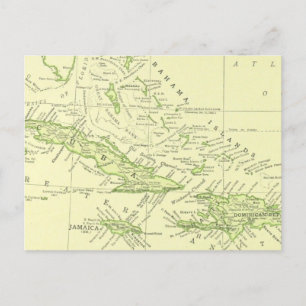 Vintage Map of Cuba, Caribbean Islands & Bahamas Postcard