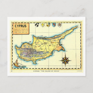 Vintage Map of Cyprus Postcard