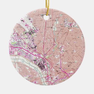 Vintage Map of Dallas Texas (1958) Ceramic Tree Decoration