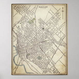 Vintage map of Dallas, TX (1890) Poster