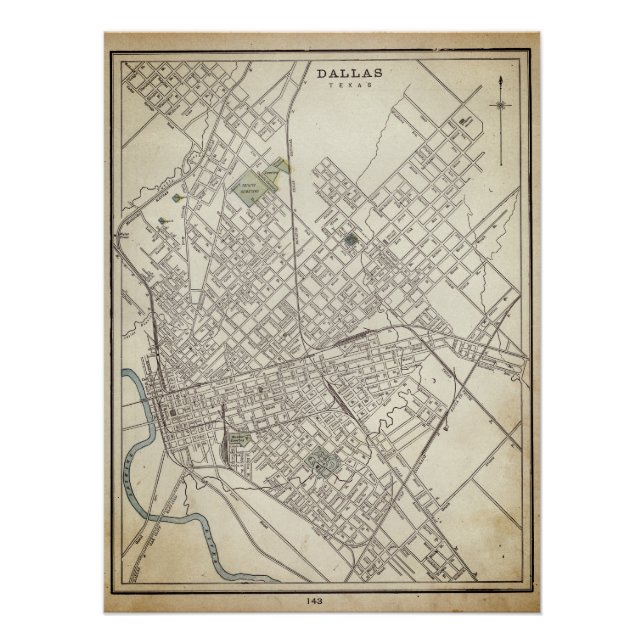 Vintage map of Dallas, TX (1890) Poster (Front)