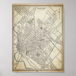 Vintage map of Dallas, TX (1890) Poster