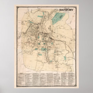 Vintage Map of Danbury Connecticut (1867) Poster