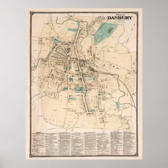 Vintage Map of Danbury Connecticut (1867) Poster (Front)