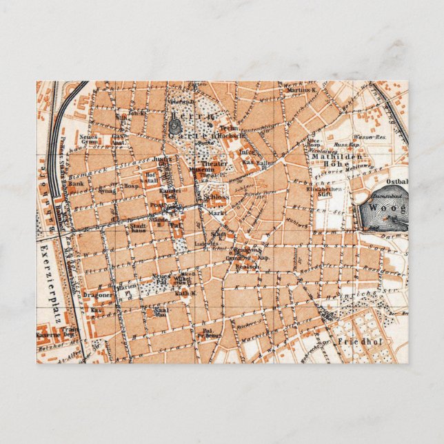 Vintage Map of Darmstadt Germany (1905) Postcard (Front)