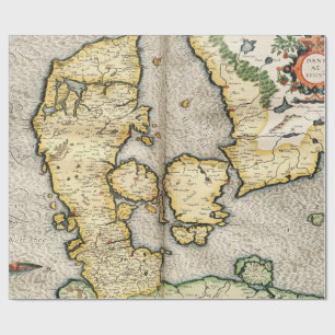 Vintage Map of Denmark (1596) Wrapping Paper