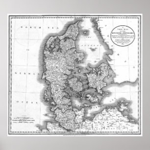 Vintage Map of Denmark (1801) BW Poster