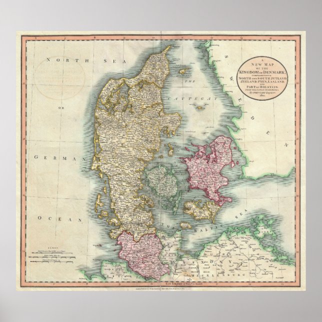Vintage Map of Denmark (1801) Poster (Front)