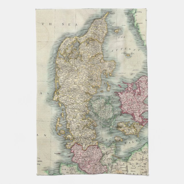 Vintage Map of Denmark (1801) Tea Towel (Vertical)
