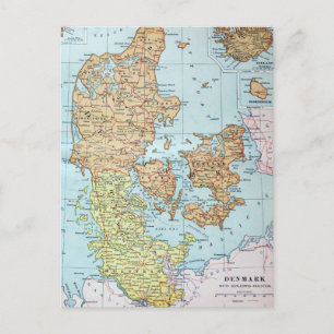 Vintage Map of Denmark (1905) Postcard