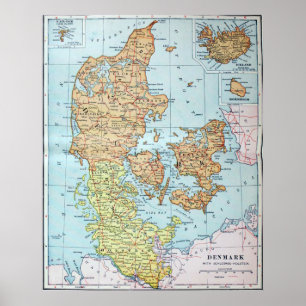 Vintage Map of Denmark (1905) Poster