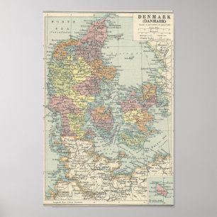 Vintage Map Of Denmark Poster