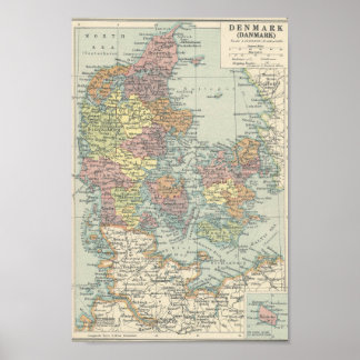 Vintage Map Of Denmark Poster