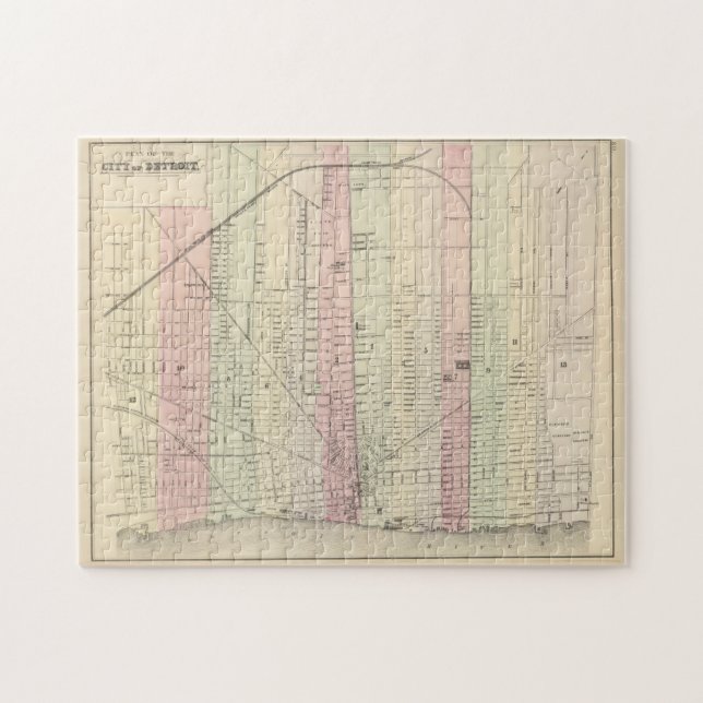 Vintage Map of Detroit Michigan (1886) Jigsaw Puzzle (Horizontal)