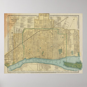Vintage Map of Detroit Michigan (1895) Poster
