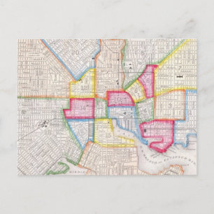 Vintage Map of Downtown Baltimore (1860) Postcard