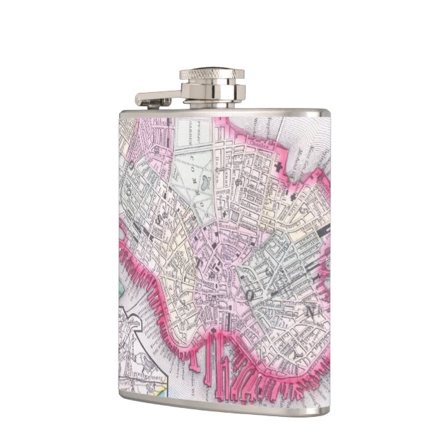 Vintage Map of Downtown Boston (1864) Hip Flask (Left)